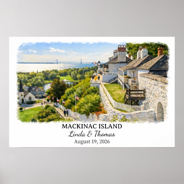 Mackinac Island Michigan Poster, Watercolor, Custo Poster (Vorne)