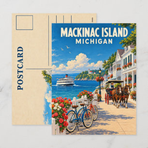 Mackinac Island Michigan Vintage Reise Kunst Feiertagspostkarte
