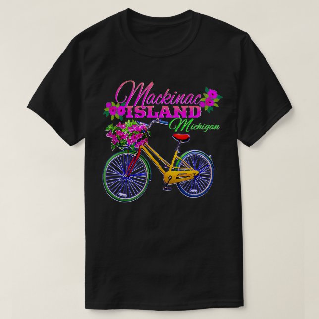 Mackinac Island Michigan Vintages Bike Blume T-Shirt (Design vorne)