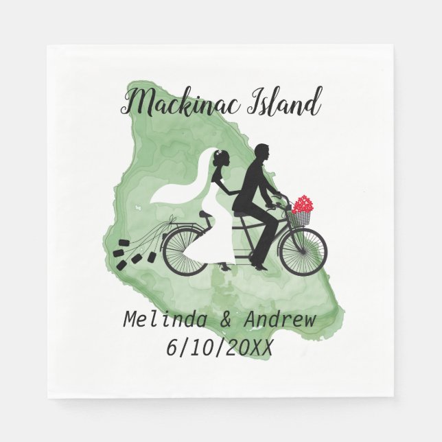 Mackinac Island Wedding Napkin mit Tandem Bicycle Serviette (Vorderseite)