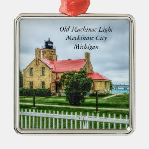 Mackinac Light and Bridge Ornament Aus Metall