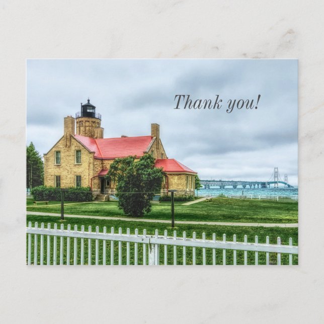 Mackinac Light and Bridge Vielen Dank Postkarte (Vorderseite)