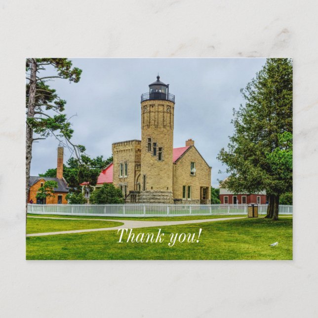 Mackinac Point Light Vielen Dank Postkarte (Vorderseite)