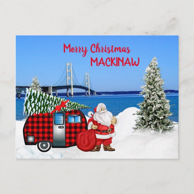 Mackinaw City Christmas Card mit dem Weihnachtsman Postkarte (Vorderseite)