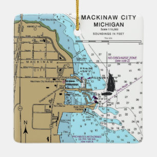 Mackinaw City MI Nautic Chart Keramikornament