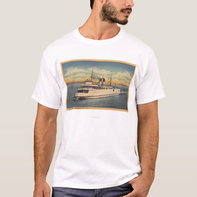 Mackinaw Stadt, MI - Ansicht der Stadt von T-Shirt (Vorderseite)
