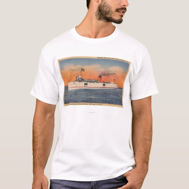 Mackinaw Stadt, MI - Ansicht der Stadt von T-Shirt (Vorderseite)