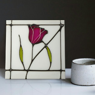 Mackintosh Art Deco Abstrakte Rote Rose Fliese
