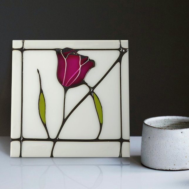 Mackintosh Art Deco Abstrakte Rote Rose Fliese (Von Creator hochgeladen)