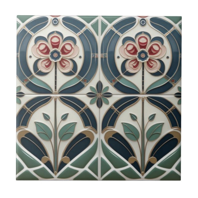 Mackintosh Art Deco abstraktes florales Wanddekor Fliese (Vorderseite)