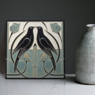 Mackintosh Black Birds Art Deco Jugendstil-Wanddek Fliese