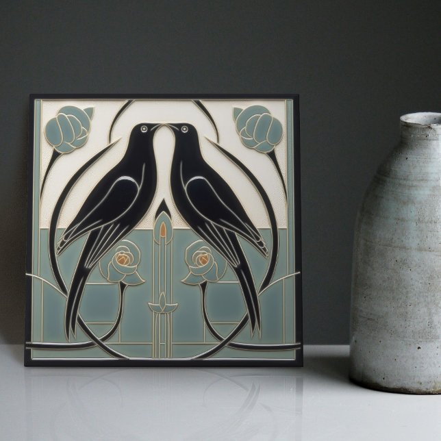 Mackintosh Black Birds Art Deco Jugendstil-Wanddek Fliese (Von Creator hochgeladen)