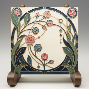Mackintosh Rose Art Nouveau Faux-Buntglas Fliese