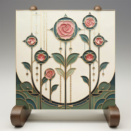 Mackintosh Rose Art Nouveau Faux Stained Glass Fliese