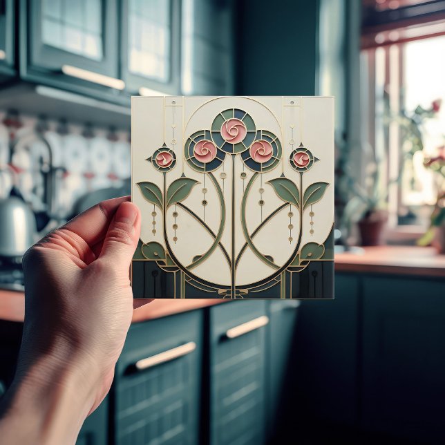 Mackintosh Rose Art Nouveau Faux Stained Glass Fliese (Von Creator hochgeladen)