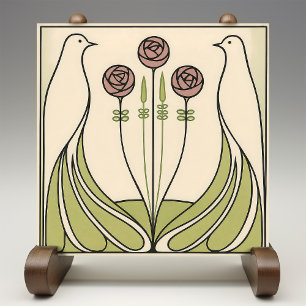 Mackintosh Rose & Birds Art Nouveau Minimalistisch Fliese