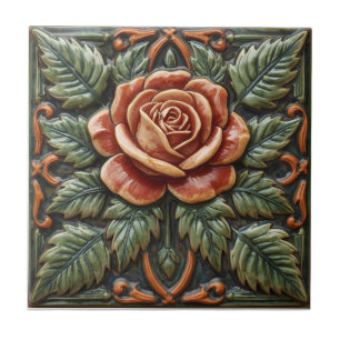 Mackintosh-Rose-Fauxrelief Arts & Crafts Reprodukt Fliese