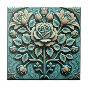 Mackintosh-Rose-Fauxrelief Arts & Crafts-Reprodukt Fliese