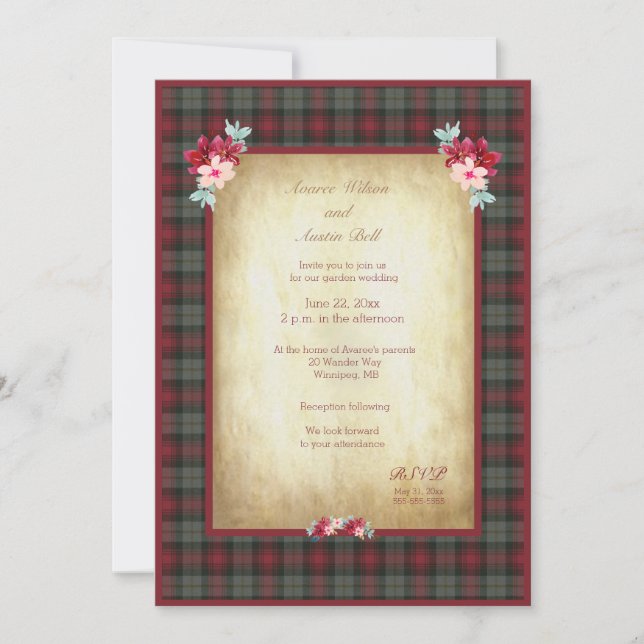 MacLachlan Tartan Kariert Garden Wedding Einladung (Vorderseite)