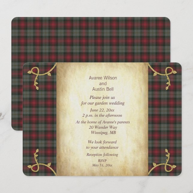 MacLachlan Weathered Tartan Garden Wedding Einladung (Vorne/Hinten)