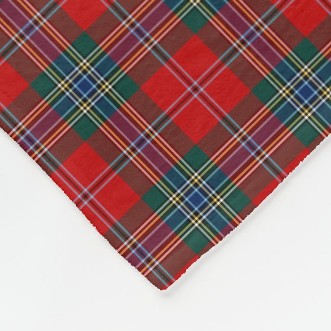 MacLean Clan Red, Green und Blue Tartan Fleecedecke (Ecke)