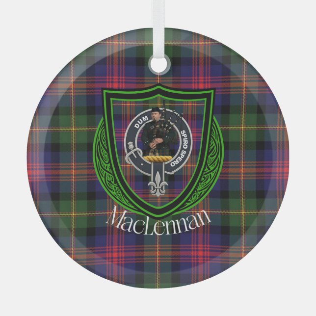 MacLennan Scottish Clan Tartan & Crest Ornament Aus Glas (Vorderseite)