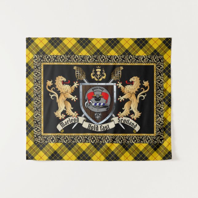 Macleod Clan Abzeichen & Motto mit Löwen Wandteppich (Vorderseite (Horizontal))