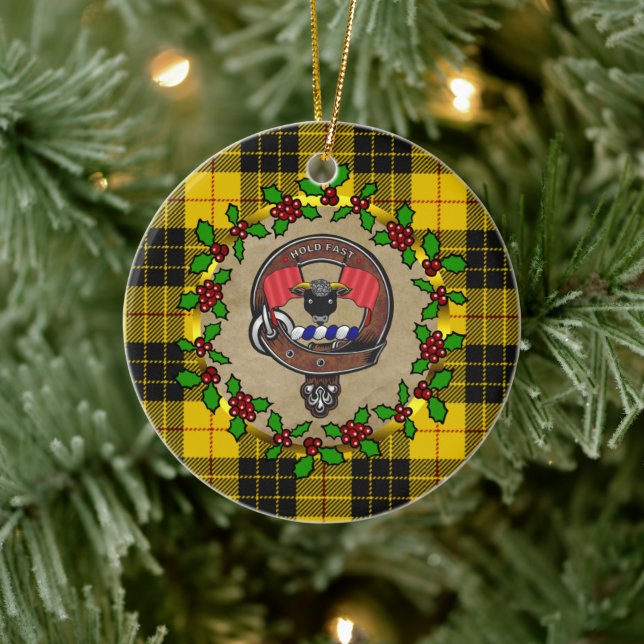 MacLeod Clan Abzeichen & Tartan Personalisierte We Keramik Ornament (Baum)