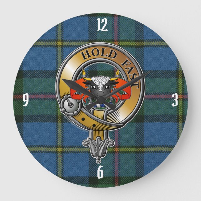 MacLeod Tartan & Abzeichen Große Wanduhr (Vorderseite)