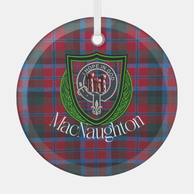 MacNaughton Scottish Clan Tartan & Crest Ornament Aus Glas (Vorderseite)