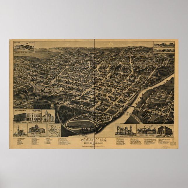 Macon Georgia 1887 Antike Panoramakarte Poster (Vorne)