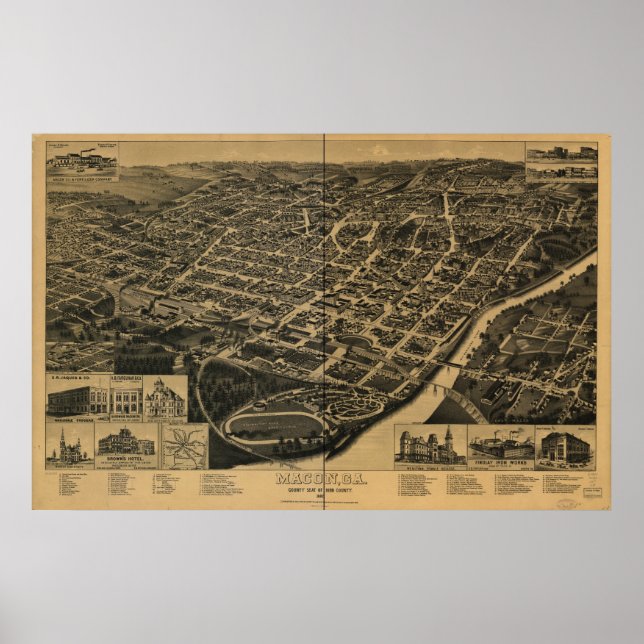 Macon Georgia 1887 Panoramakarte Poster (Vorne)