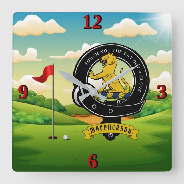 MacPherson/McPherson Clan Abzeichen Personalisiert Quadratische Wanduhr (Vorderseite)