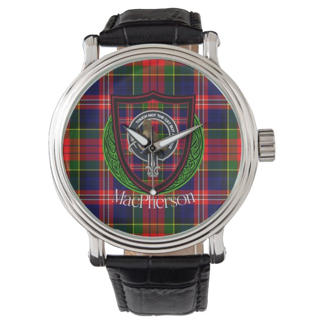 MacPherson Scottish Clan Tartan & Crest Armbanduhr (Vorderseite)
