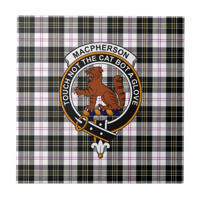 MacPherson Tartan, Clan Badge and Motto Tile Fliese (Vorderseite)