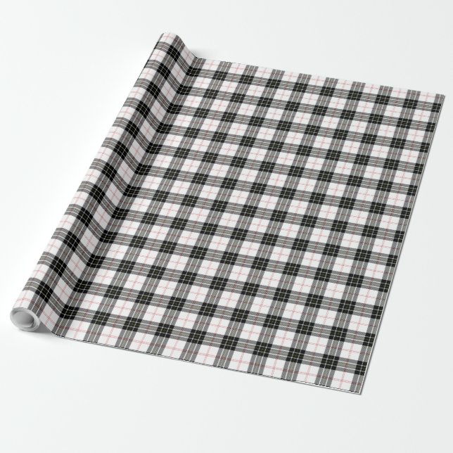 MacPherson Tartan Schwarz-weiß kariert Geschenkpapier (Ungerollt)