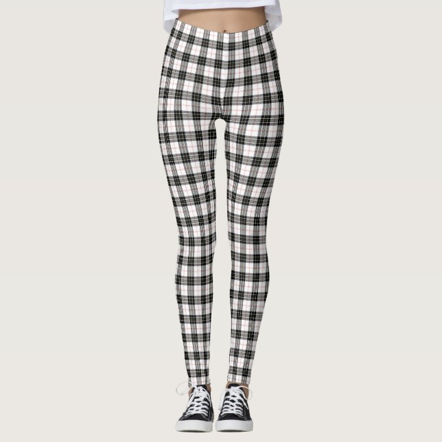MacPherson Tartan Schwarz-weiß kariert Leggings (Vorderseite)