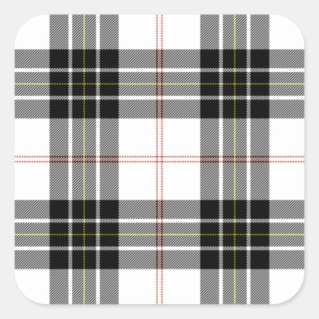 MacPherson Tartan Schwarz-weiß kariert Quadratischer Aufkleber (Vorderseite)
