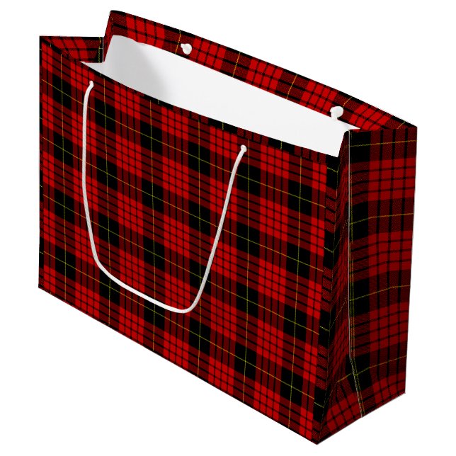 MacQueen Tartan Red and Black Kariert Große Geschenktüte (Vorderseite Schrägansicht)