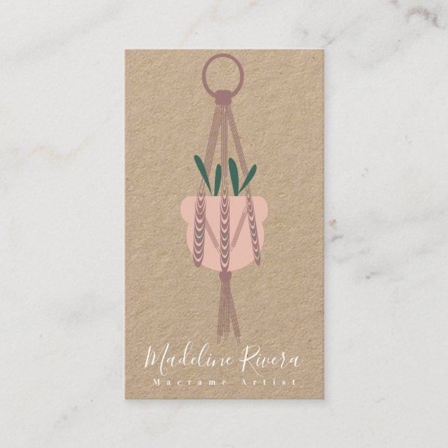 Macrame Artist Handmade Design Hanging Pflanze Grü Visitenkarte (Vorderseite)