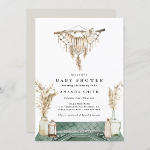 Macrame Boho Chic Rustic Neutral Baby Dusche  Einladung