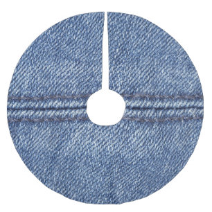Macro Blue Denim, Nah-up Textur. Polyester Weihnachtsbaumdecke