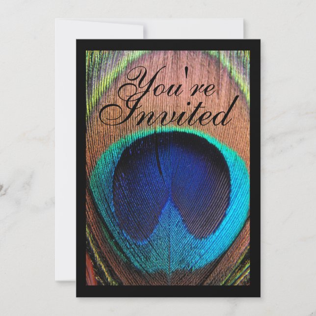 Macro Peacock Feather Rich Blues Einladung (Vorderseite)