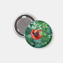 Macro Red Poppy Photo | Custom Name Floral Magnet