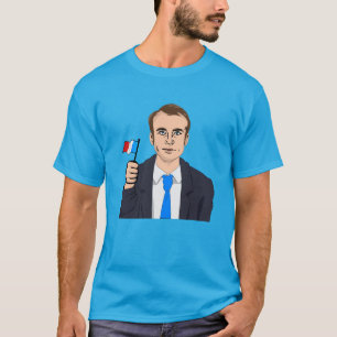 Macron Cartoon mit französischer Flagge T-Shirt