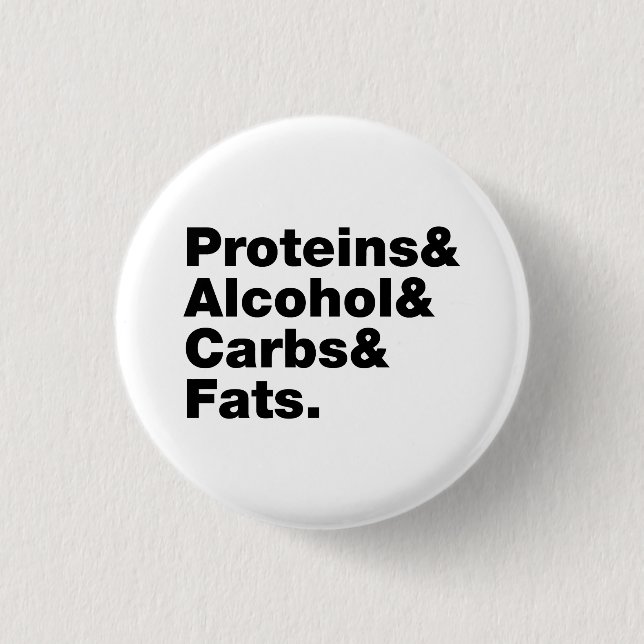Macronutrients. Proteine & Alkohol & Fette. Button (Vorderseite)