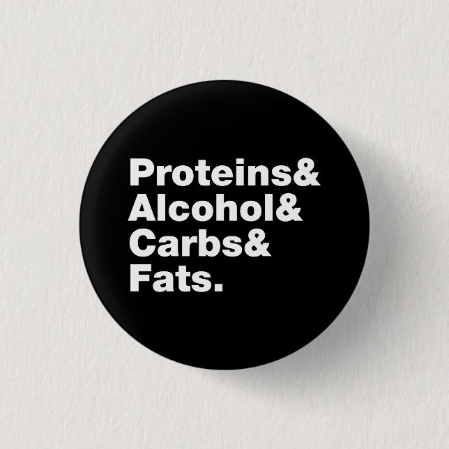 Macronutrients. Proteine & Alkohol & Fette. Button (Vorderseite)