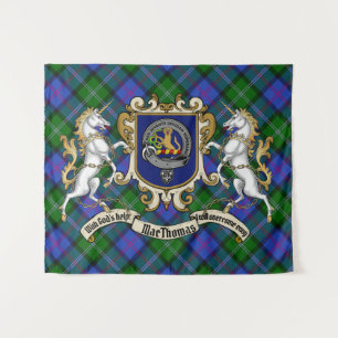 MacThomas Clan Abzeichen & Unicorns w/Tartan Wandteppich