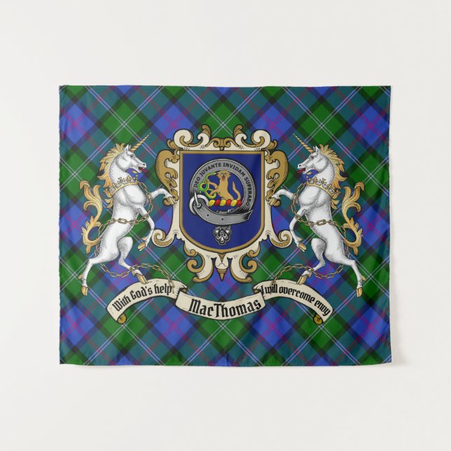 MacThomas Clan Abzeichen & Unicorns w/Tartan Wandteppich (Vorderseite (Horizontal))