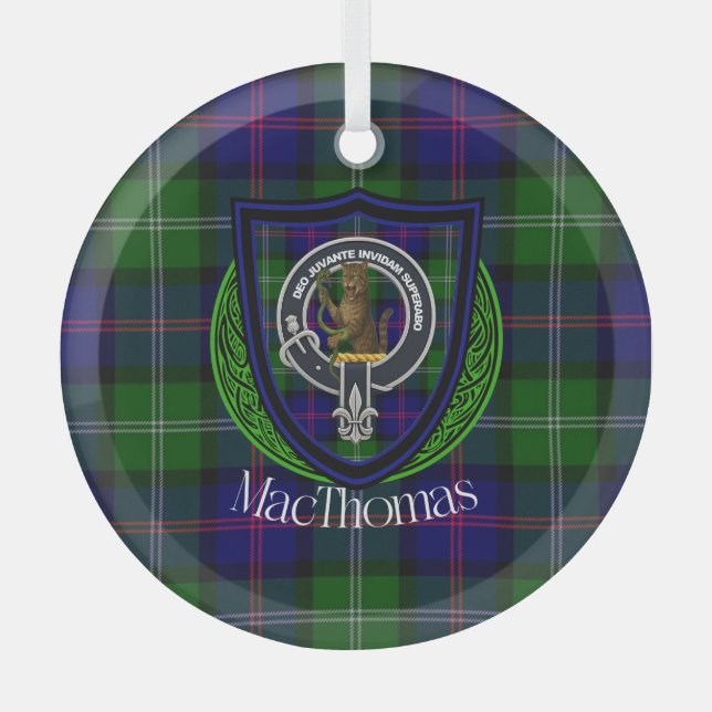 MacThomas Scottish Clan Tartan & Crest Ornament Aus Glas (Vorderseite)